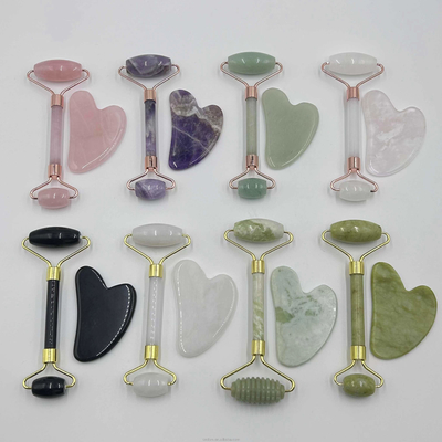 100% натуральный Xiuyan Stone Jade Roller Gua Sha Set для лифтинга лица и натягивания кожи